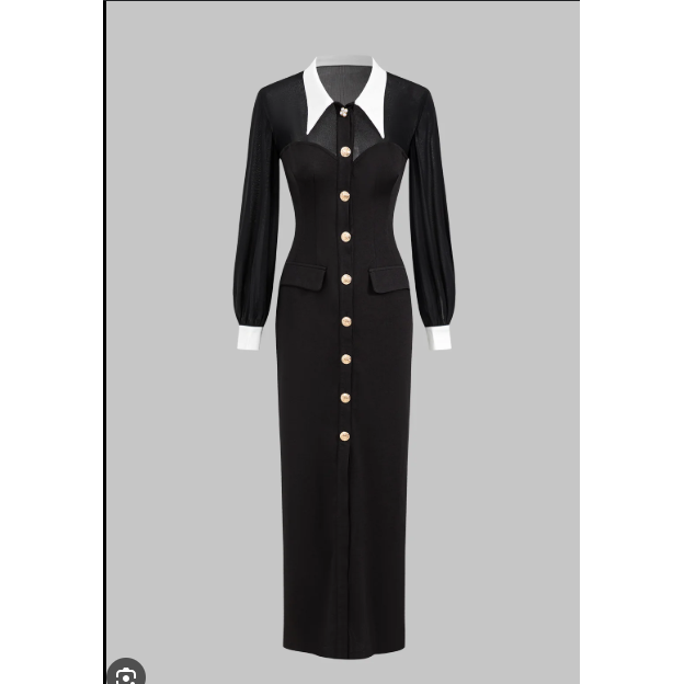 Ruffle Stand Collar Flared Sleeve Fitted Fishtail Hem Elegant Long Dress