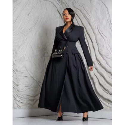 Long Coat Plus Size Double Breasted Ladies Wedding Wear Party Prom Dress