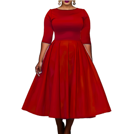 Plus Size Semi Formal Black Round Neck Short Sleeve Midi Dress