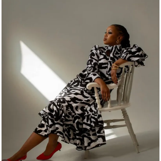 Ruffle Twisted Elegant Hem High-neck Design Dress.