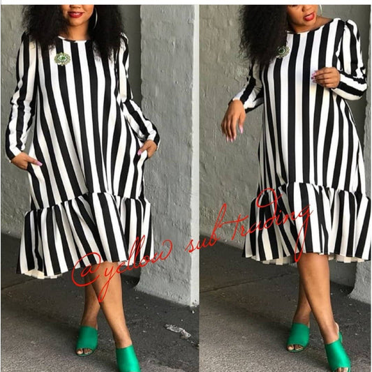 Long Sleeves Stripe Dress 