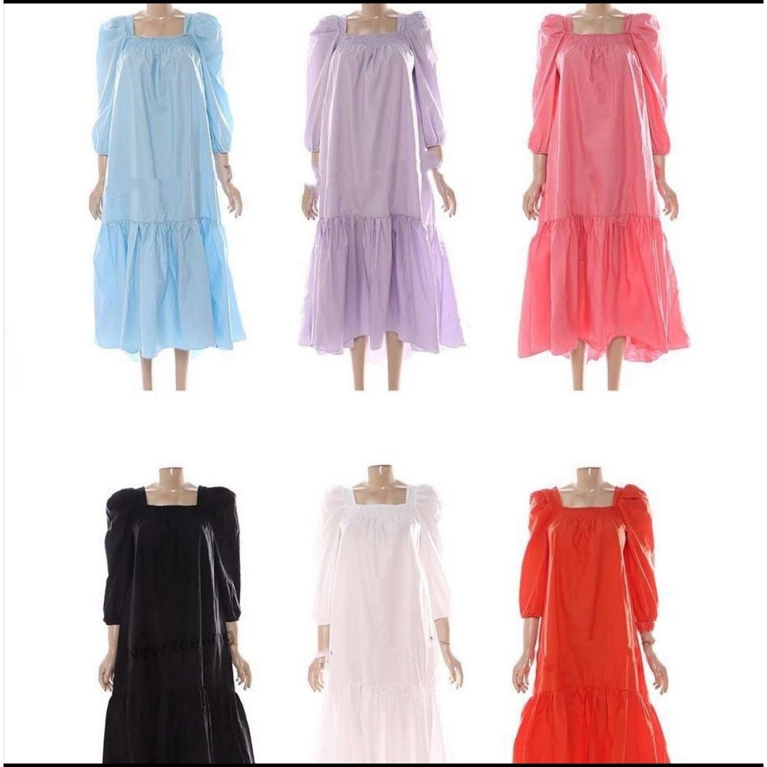 Shirred Tiered Poplin Maxi Dress