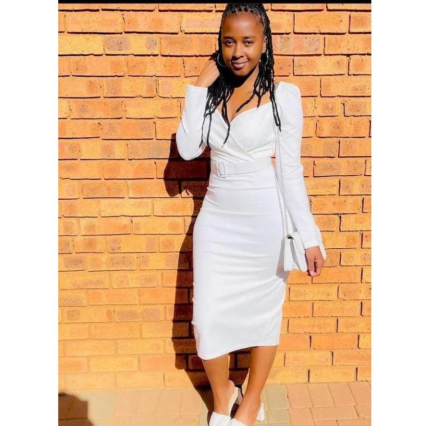 V Neck Long Sleeve Pencil Dress