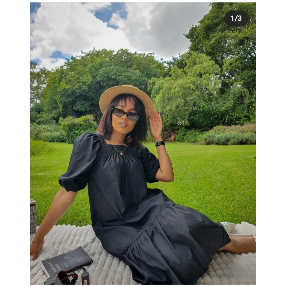 Shirred Tiered Poplin Maxi Dress