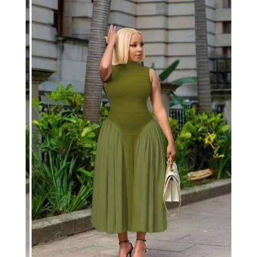 Sleeveless Corset Pleated Midi Dress.