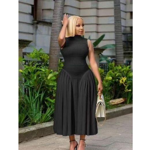 Sleeveless Corset Pleated Midi Dress.