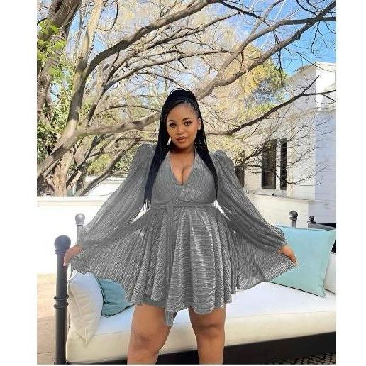 V-Neck Long Sleeve Minin Dress