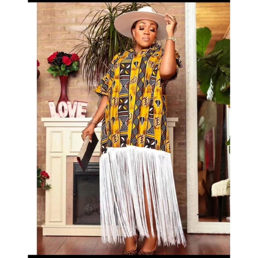 Summer Ankara Printed Long Tasseled Dress