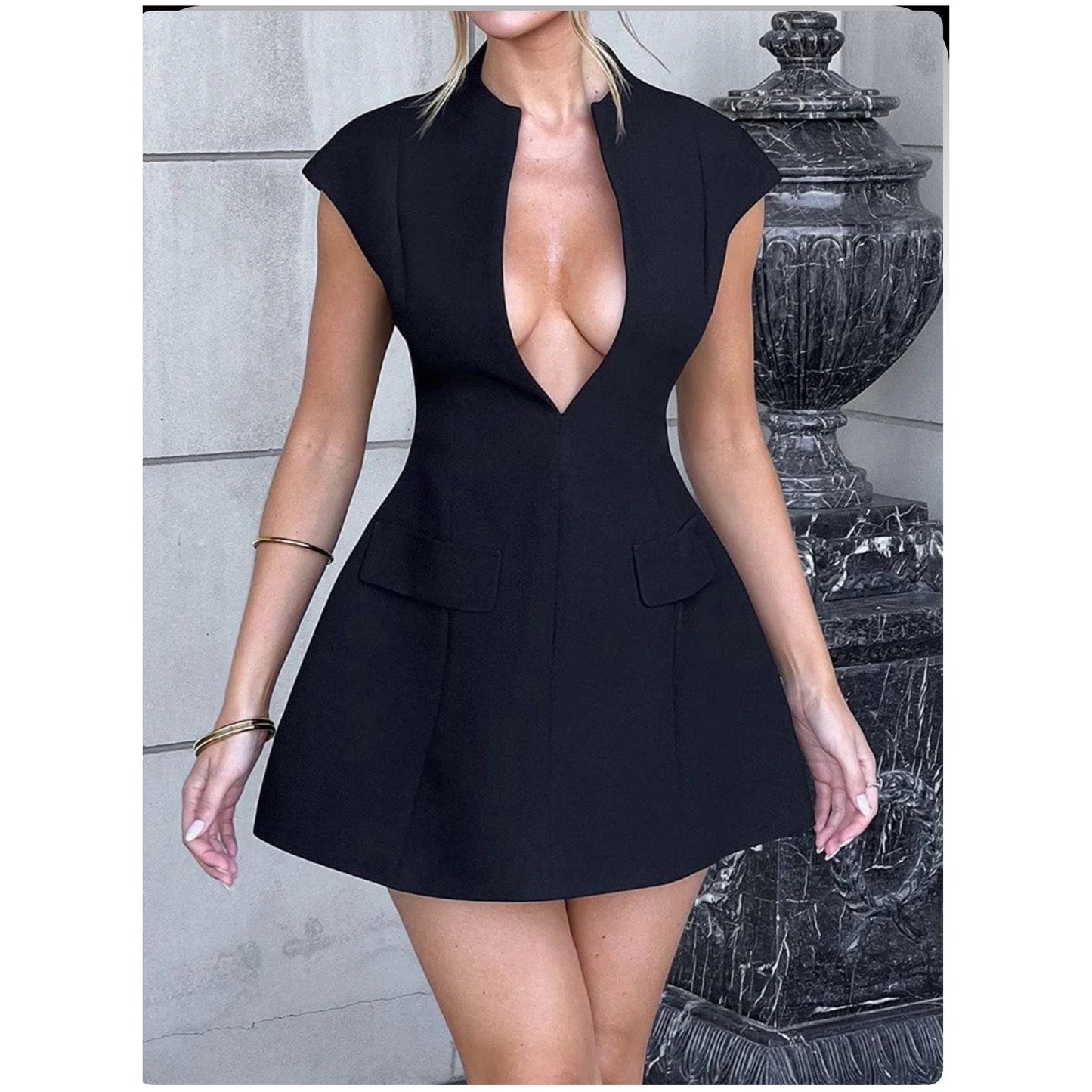 V-Neck Bubble Mini Dress