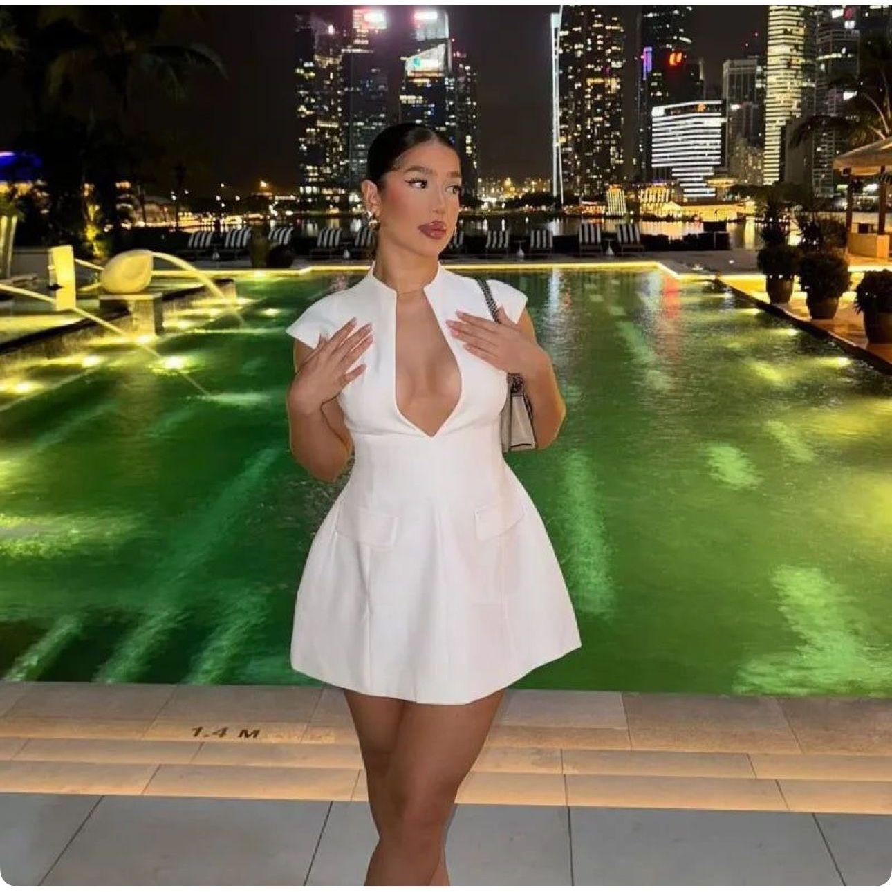 V-Neck Bubble Mini Dress