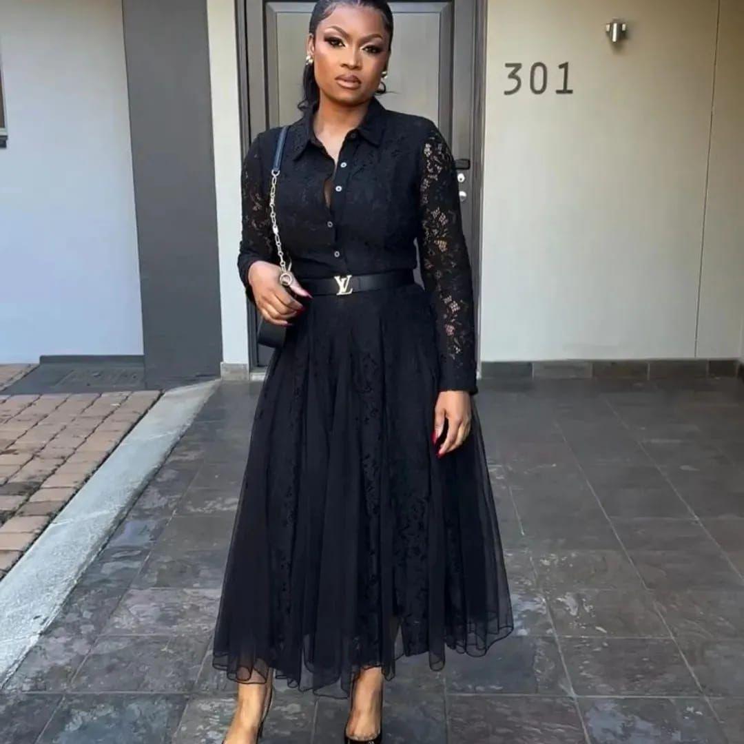 Pleated Lace Vintage Dress