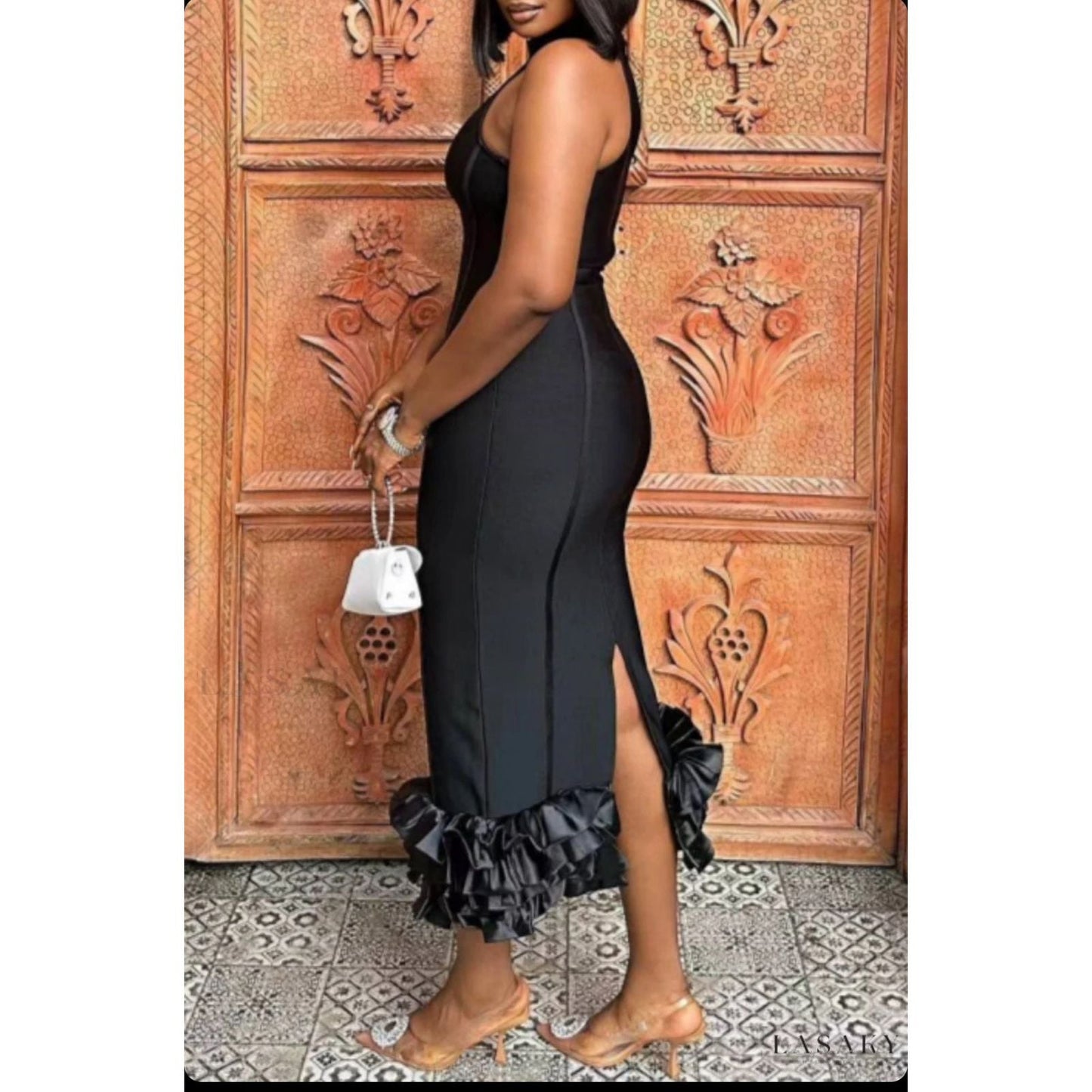 Half-Turtleneck Ruffle Detailed Bodycon Dress