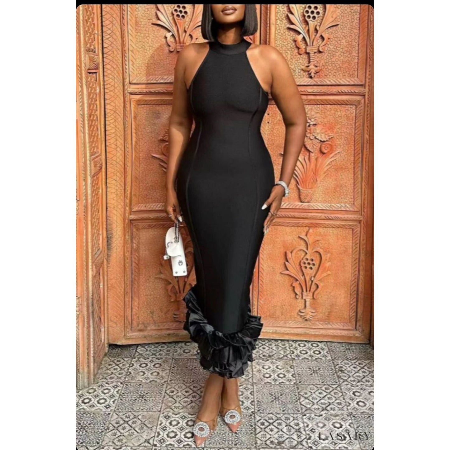 Half-Turtleneck Ruffle Detailed Bodycon Dress