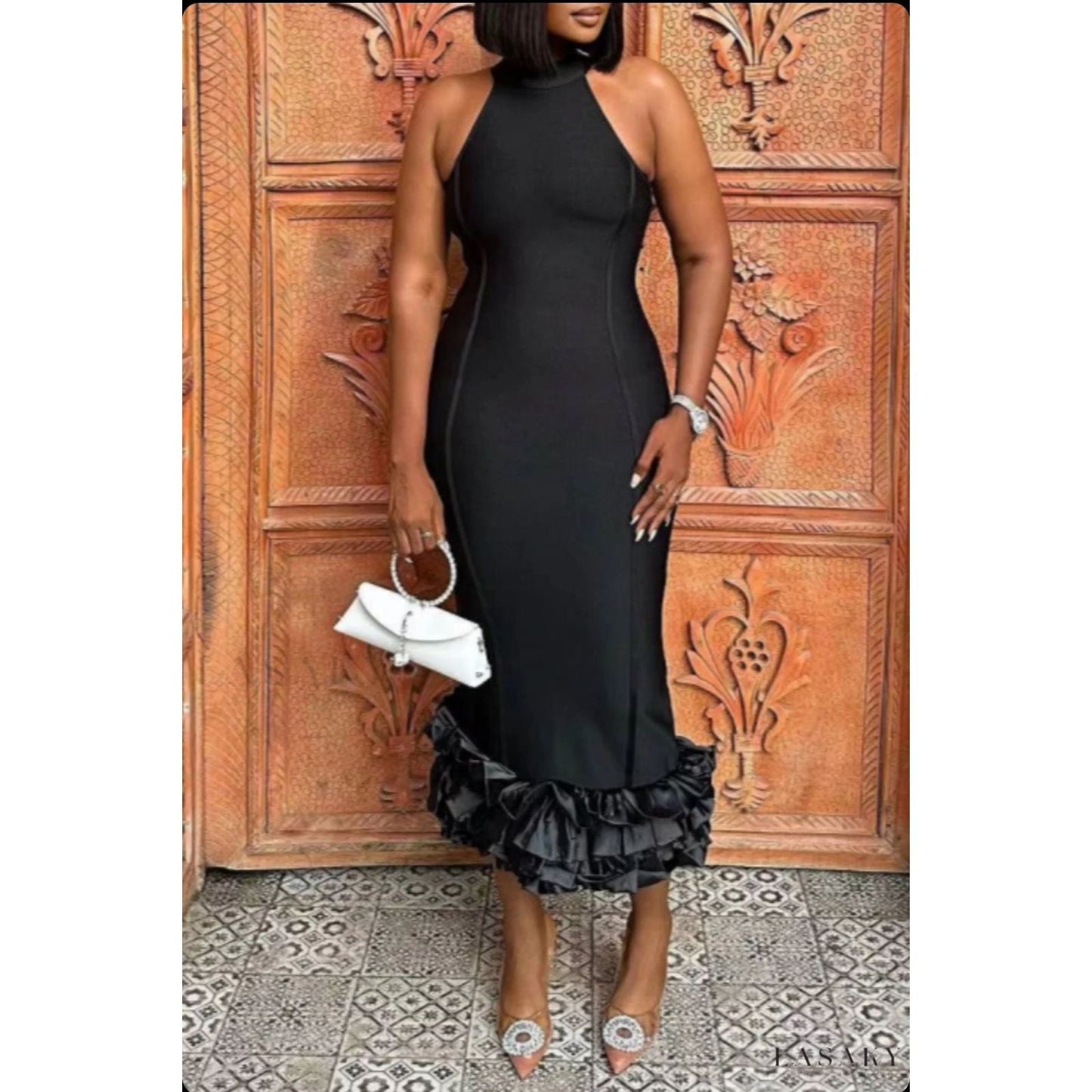 Half-Turtleneck Ruffle Detailed Bodycon Dress