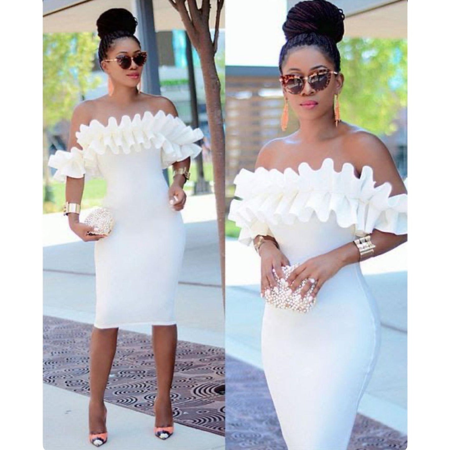 Off Shoulder Ruffle Bodycon Dress