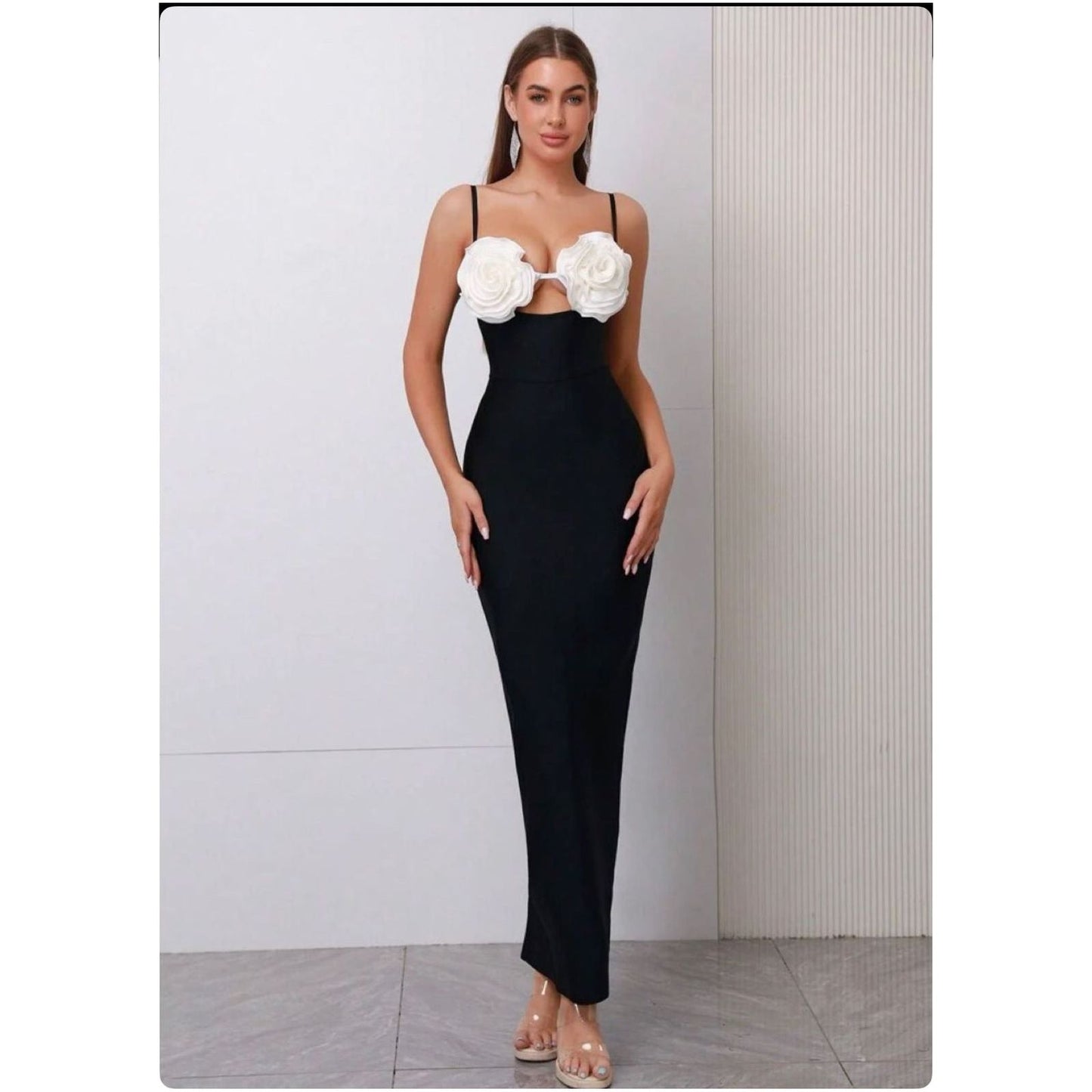 Spaghetti Flower Bodycon Maxi Dress