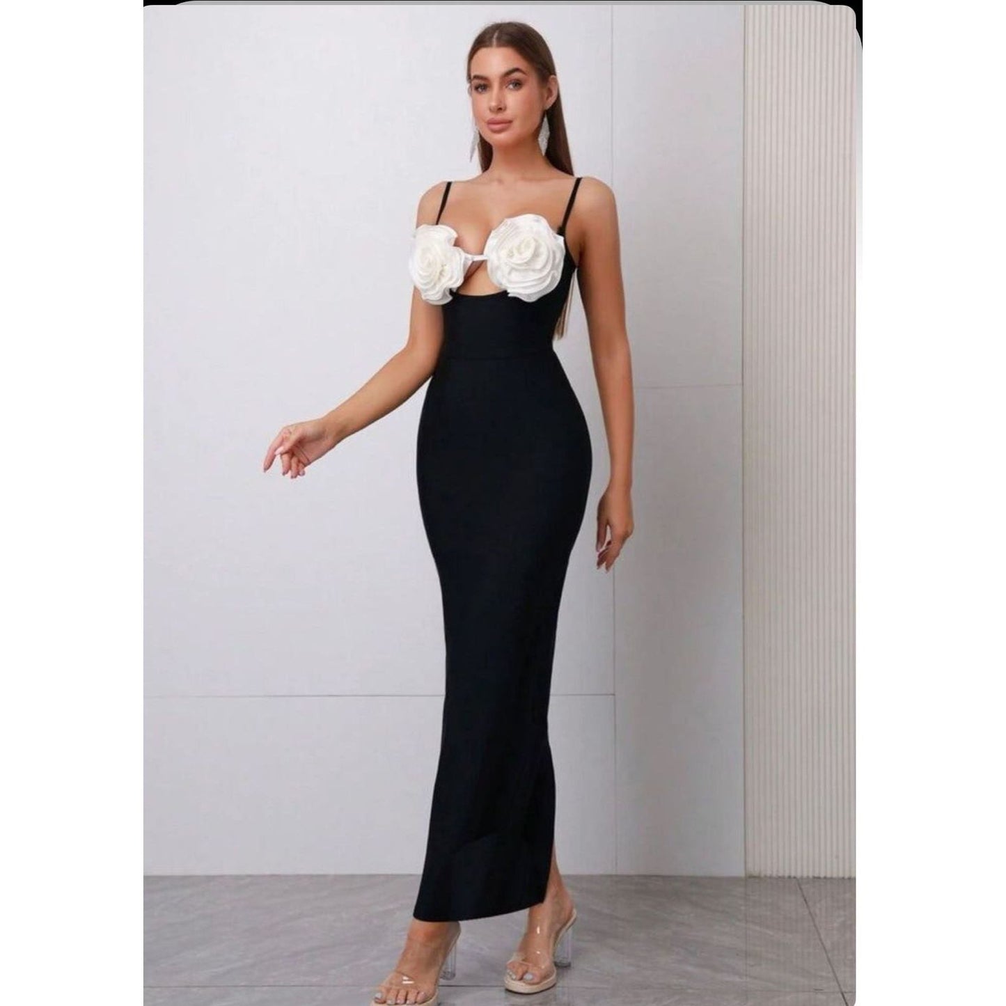 Spaghetti Flower Bodycon Maxi Dress