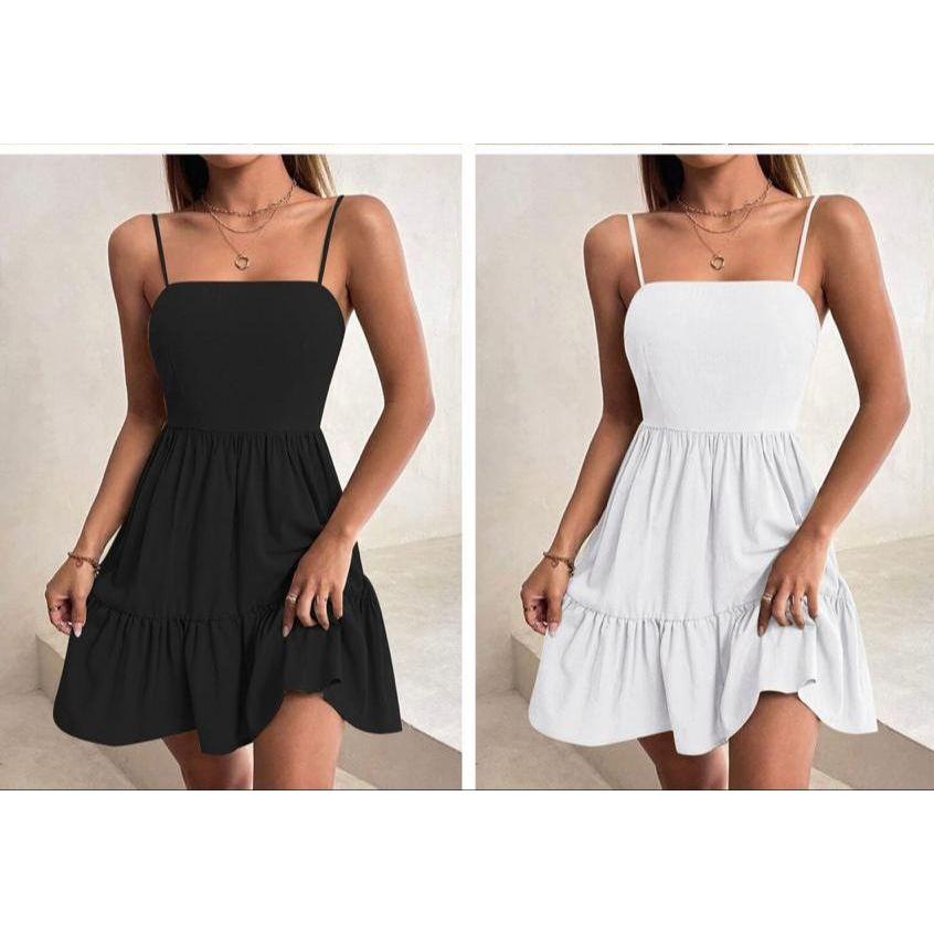 Solid Ruffle Hem Cami Dress