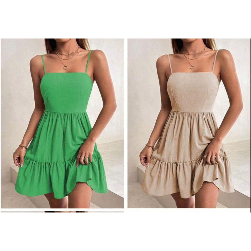 Solid Ruffle Hem Cami Dress