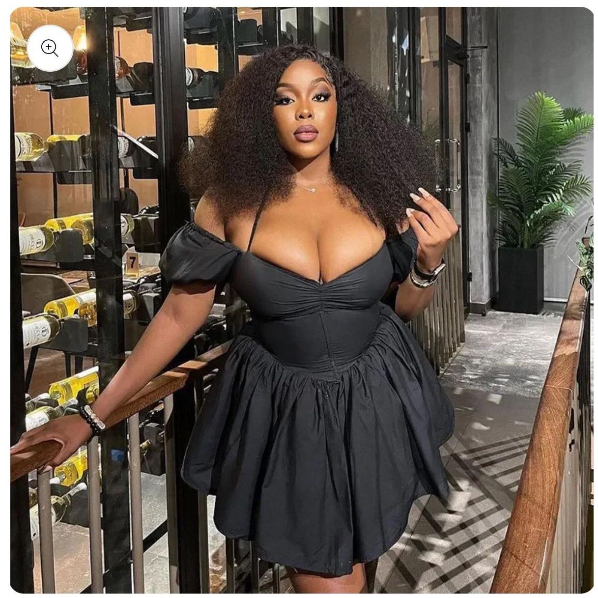 Off Shoulder Short Puff Sleeve Mini Dress