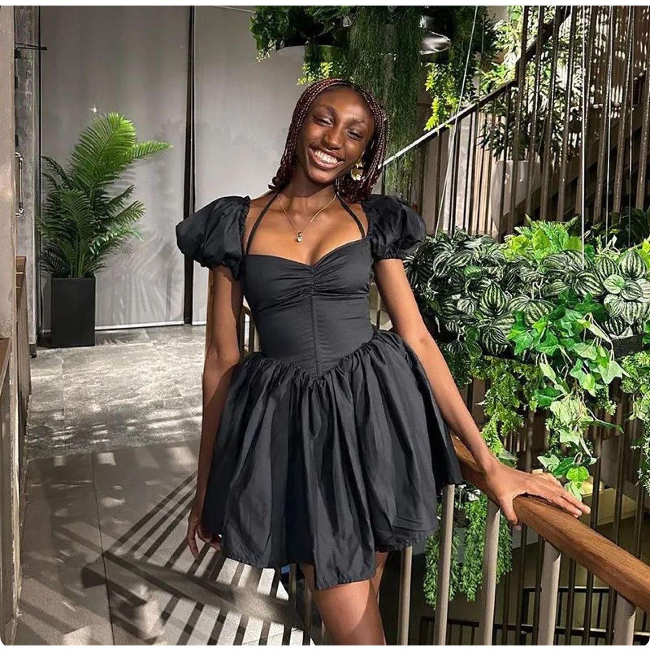 Off Shoulder Short Puff Sleeve Mini Dress