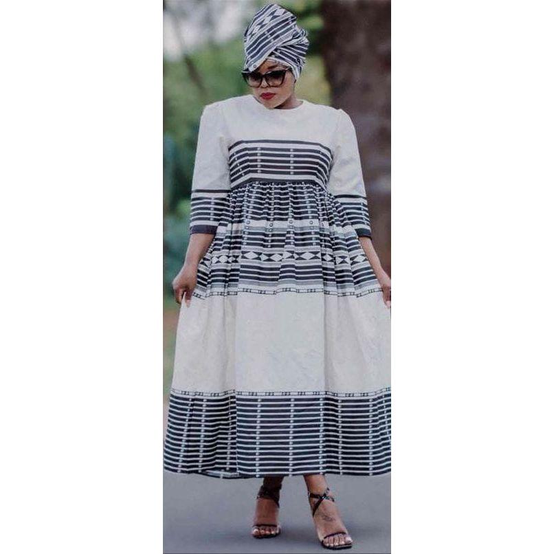 Three Quarter Sleeve Xhosa Round Neck Ankara Dress.