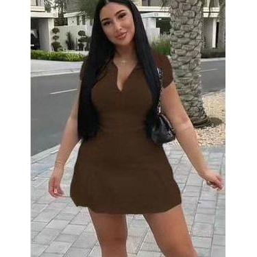 Short Sleeve Sexy v-neck midi dress.