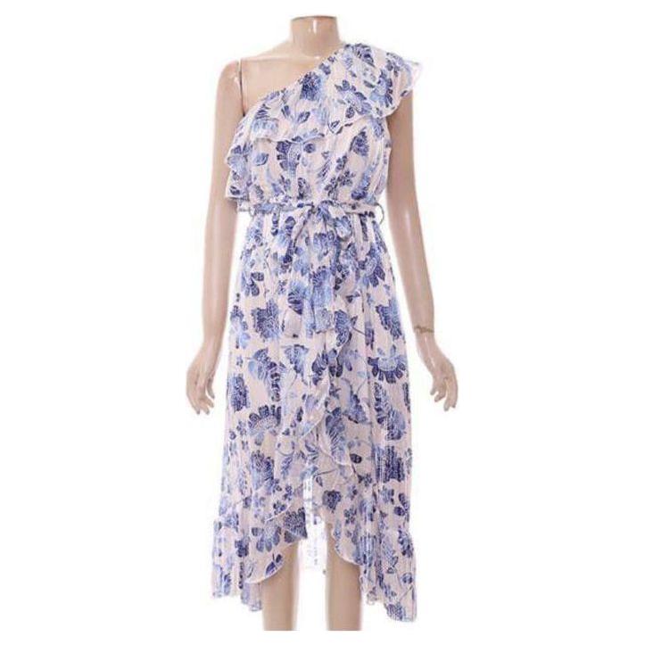 One shoulder floral all-over print summer dress.