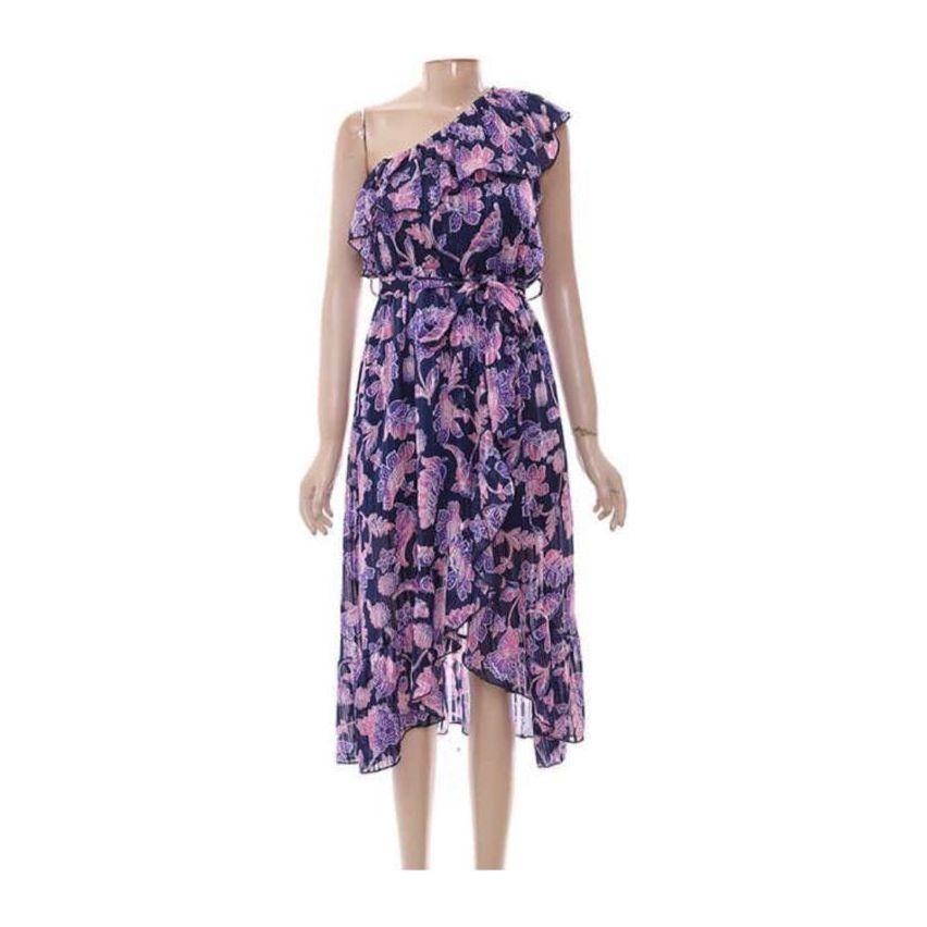 One shoulder floral all-over print summer dress.