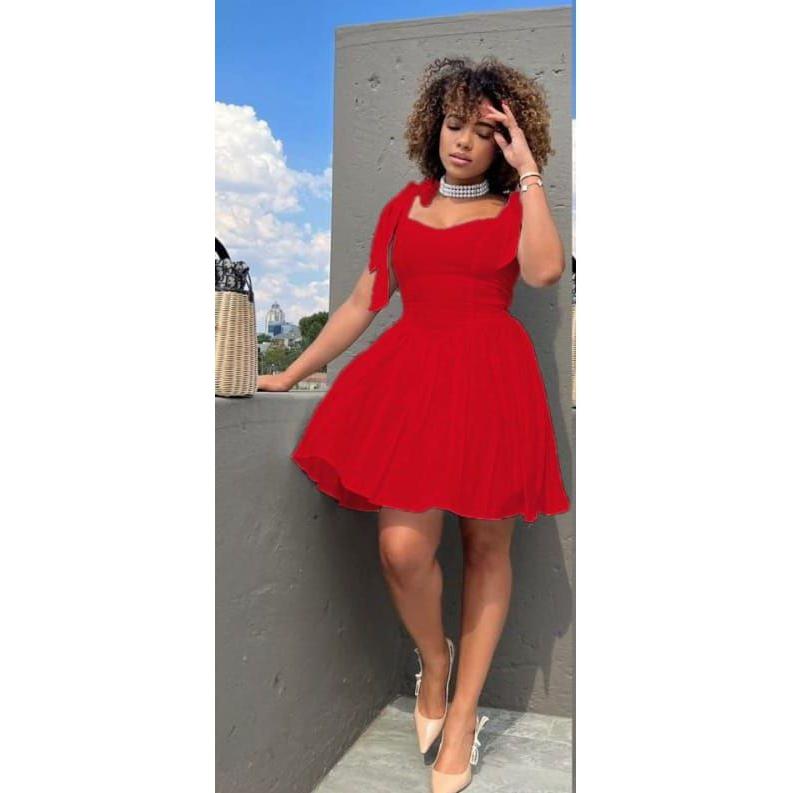 Sleeveless Date Night Bow knot Solid  Dress.