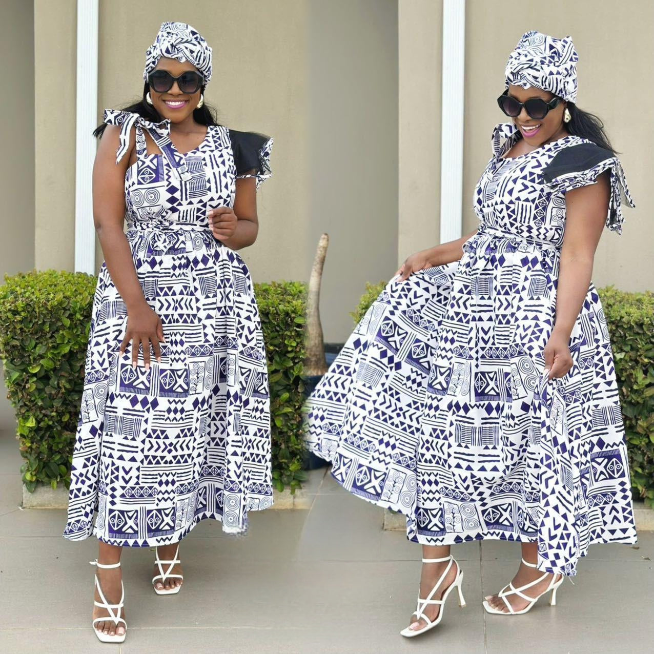 Elegant African Short Sleeve Dress.