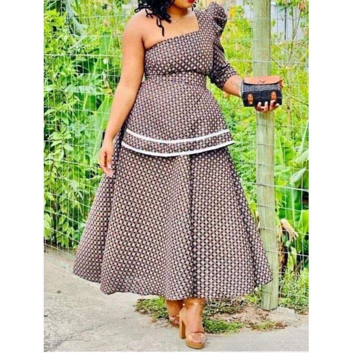 Split One Off-Shoulder African Ankara Dress.