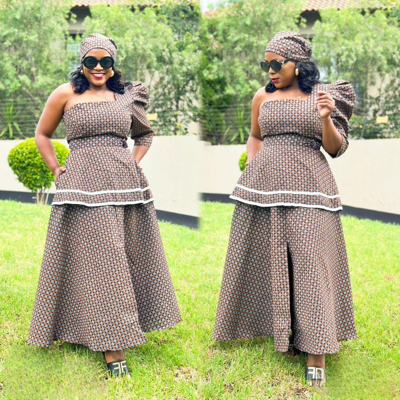 Split One Off-Shoulder African Ankara Dress.