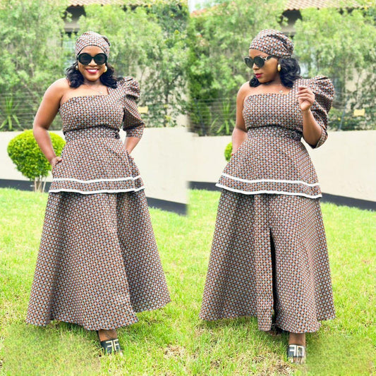 Split One Off-Shoulder African Ankara Dress.