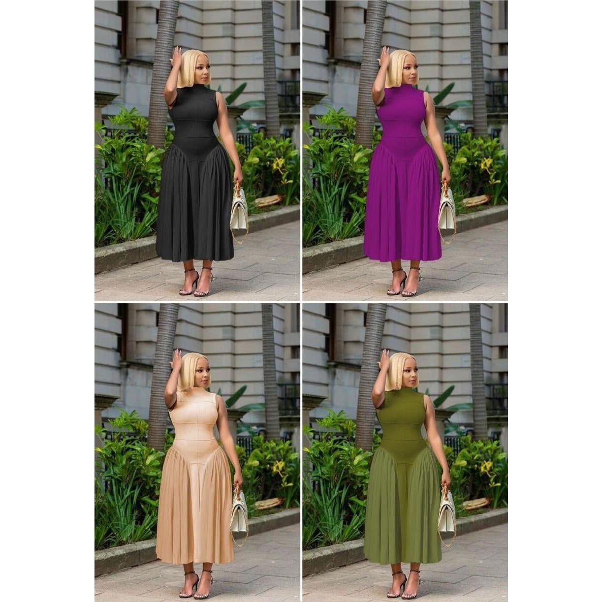 Sleeveless Corset Pleated Midi Dress.