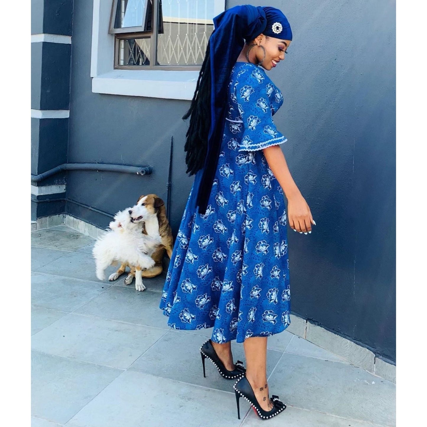 Elegant Flared Shwe-shwe Midi Dress.