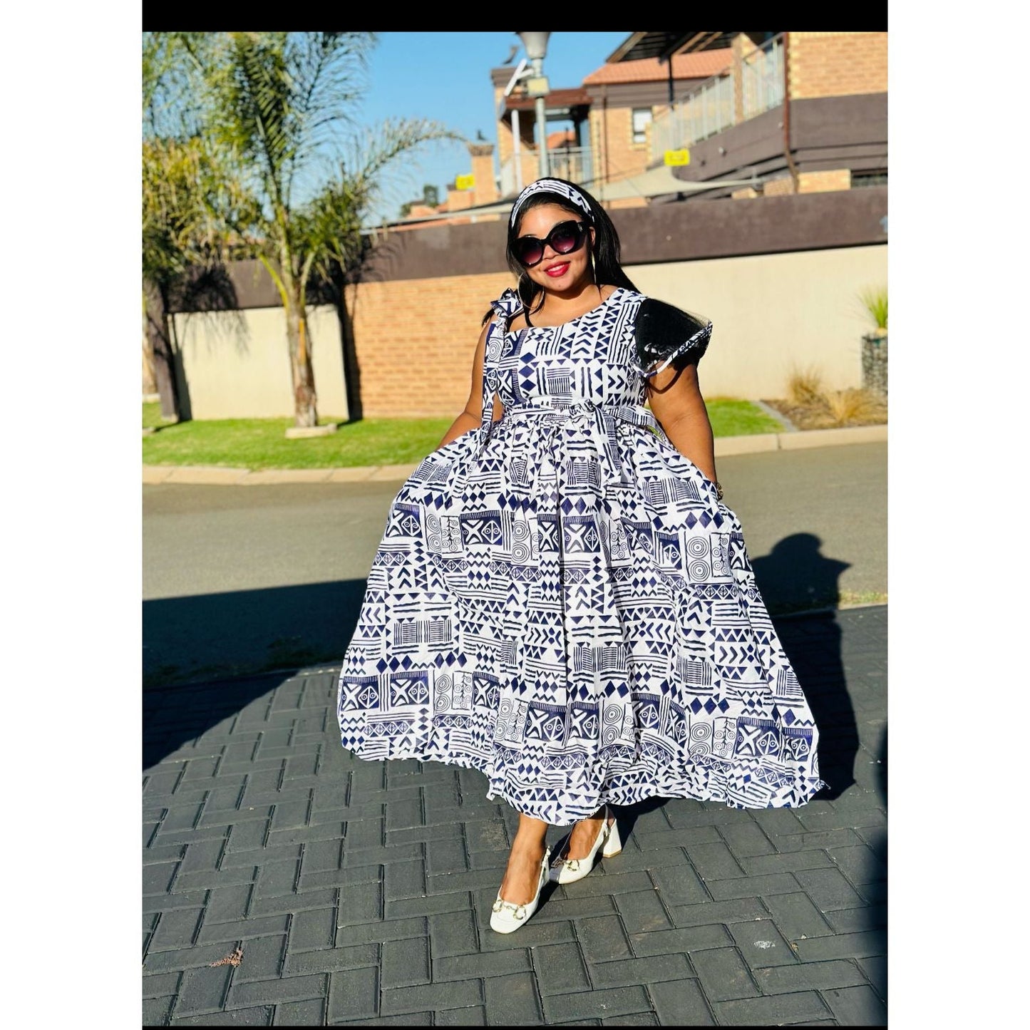 Elegant African Short Sleeve Dress.