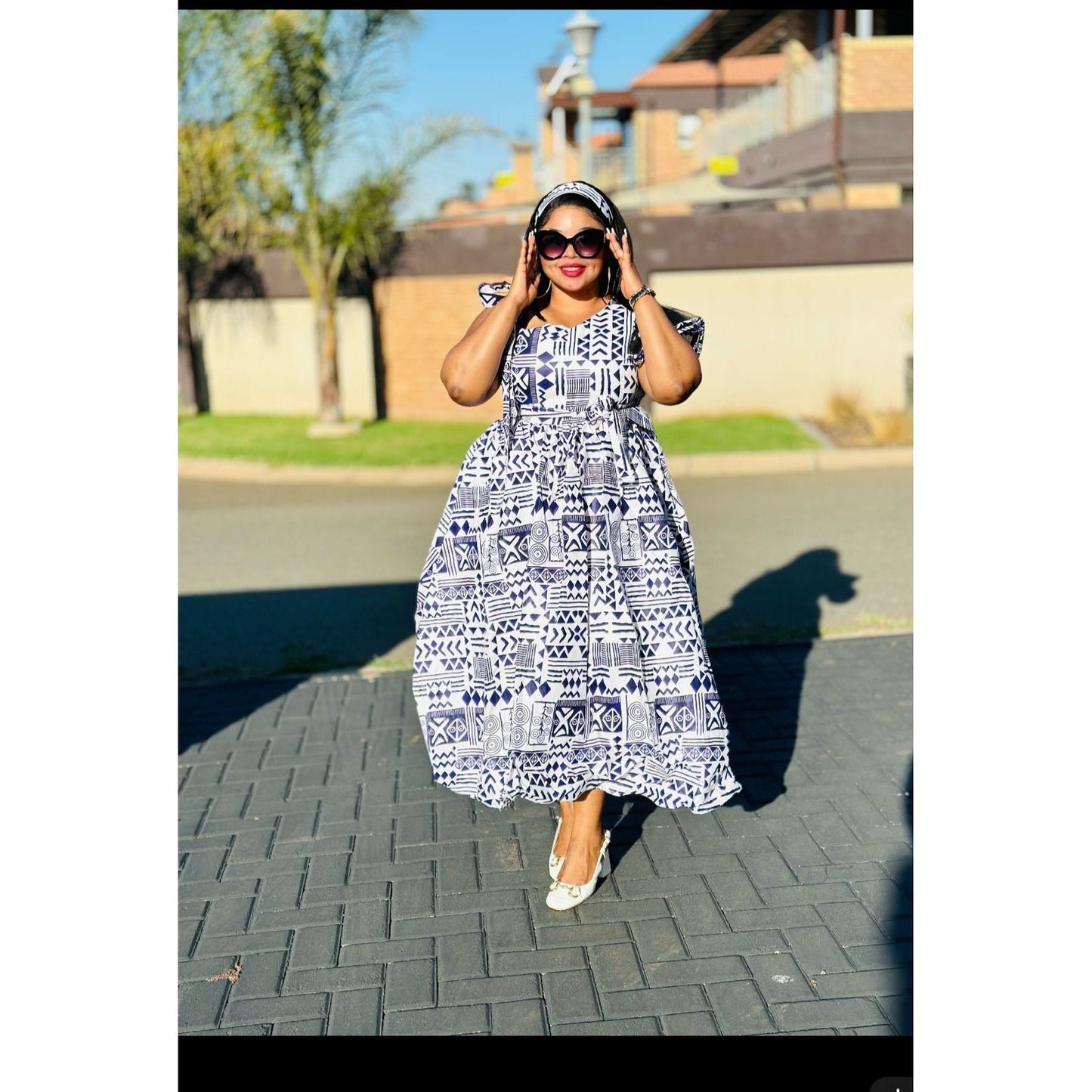 Elegant African Short Sleeve Dress.