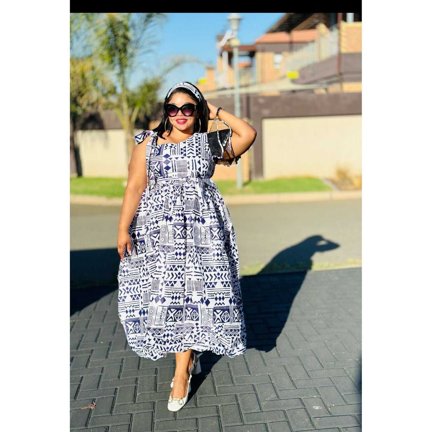 Elegant African Short Sleeve Dress.