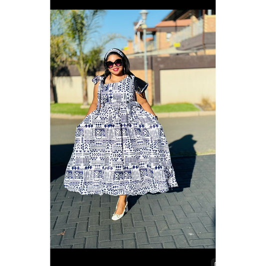 Elegant African Short Sleeve Dress.