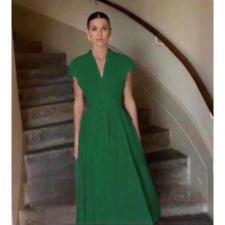 Pleated Waist Belt Flying Sleeve Office Street Dress.