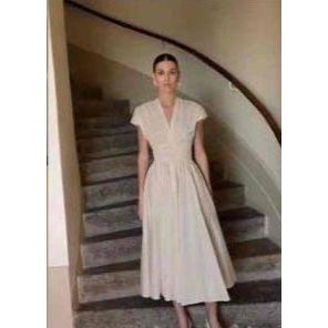 Pleated Waist Belt Flying Sleeve Office Street Dress.