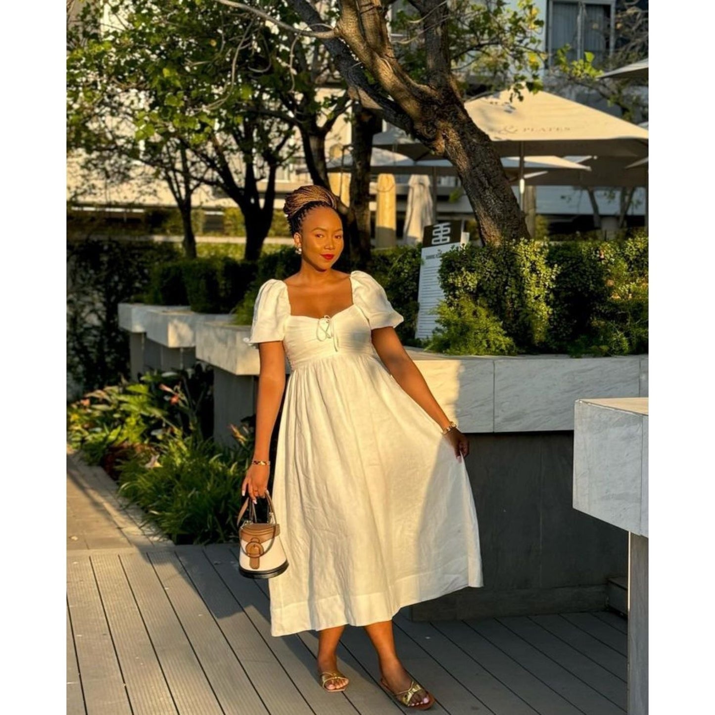 Square Neck Short Sleeve Casual Dress.