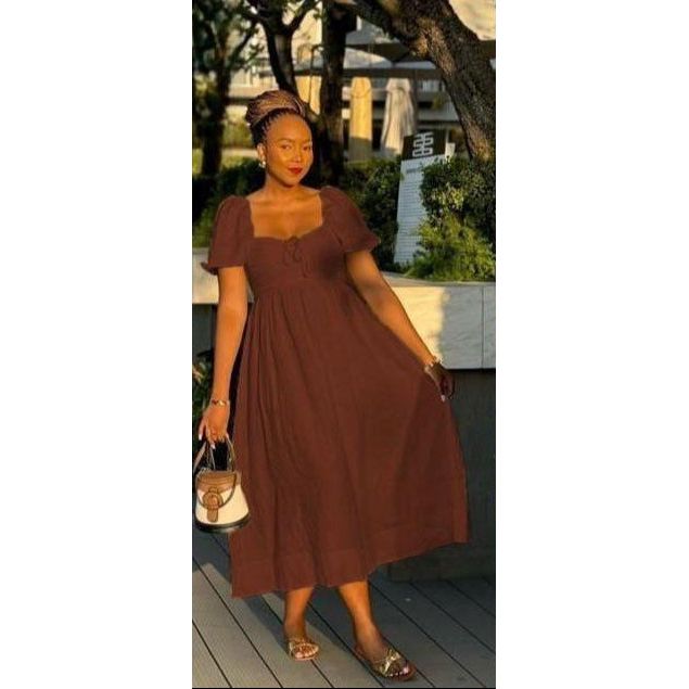 Square Neck Short Sleeve Casual Dress.