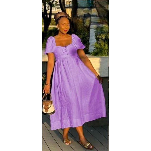 Square Neck Short Sleeve Casual Dress.