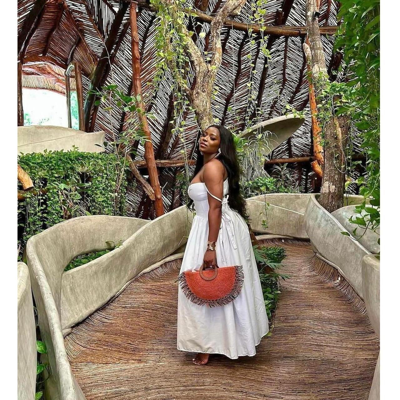 Spaghetti strap Lace Up Midi Dress.