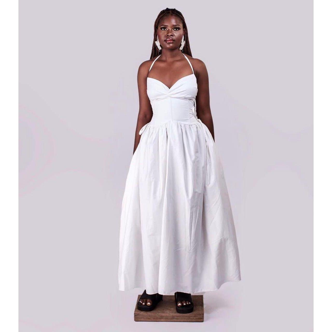 Spaghetti strap Lace Up Midi Dress.