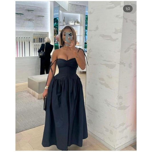 Spaghetti strap Lace Up Midi Dress.