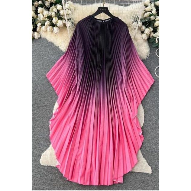 Plus Size High-End Elegant Ombre Pleated Maxi Dress