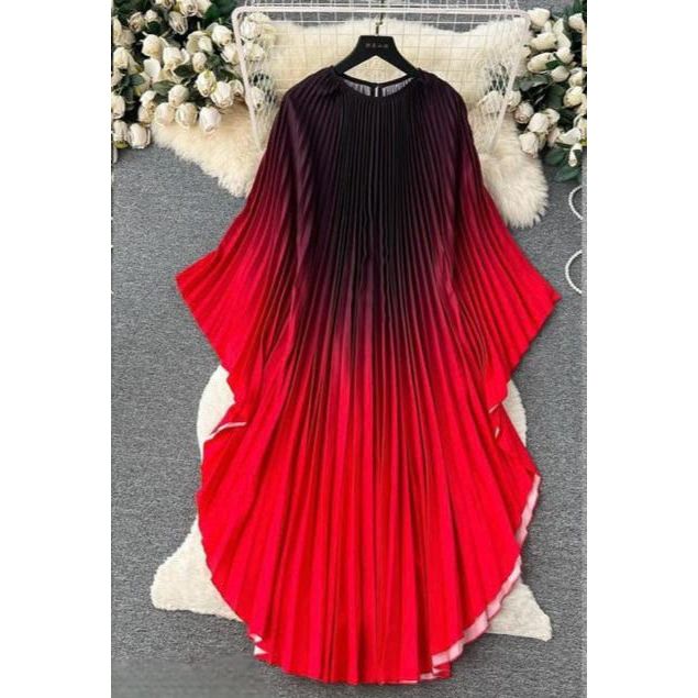 Plus Size High-End Elegant Ombre Pleated Maxi Dress